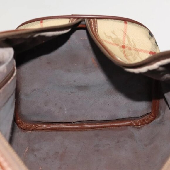 Burberrys Nova Check Boston Bag PVC 2way Beige Gold Auth 117842 - Picture 4 of 16